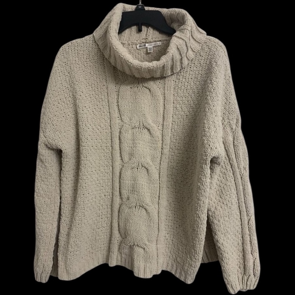 Seven7 Size M Sandshell Fishermans Knit Turtleneck Chunky Soft Sweater